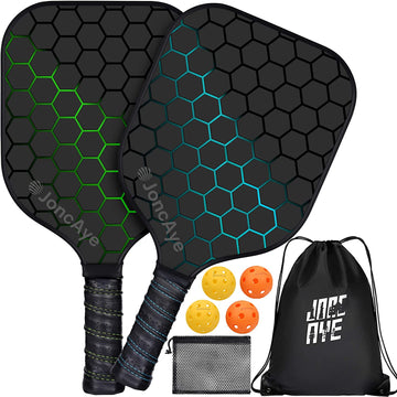 Pickleball-Set of 2, JoncAye Pickleball-Paddles Set with 4 Balls, Paddle Bag, Ball Bag, Ball Retriever