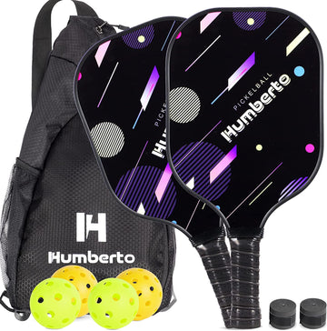 Humberto Pickleball-Paddles Set, Pickleball-Set of 2 with 4 Balls, 2 Grip Tapes, Pickleball Bag | Lightweight Pickle-Ball-Raquette