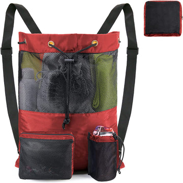 BeeGreen Beach Bag Folding Into Pouch Boxing Equipment Mesh Backpack Drawstring Backpack for Kids Swimming Pool Sports