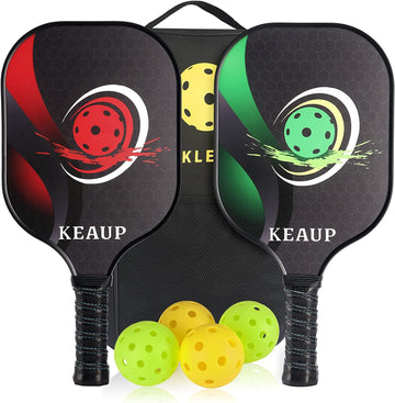 KEAUP Pickleball Paddles Pickleball Set of 2 Rackets with 4 Balls and 1 Bag Lightweight Pickleball Racquet Set