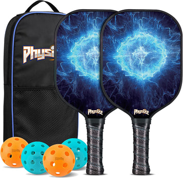 PHYSIZZ Pickleball Paddles Set of 2, Lightweight Graphite Surface Honeycomb Core Pickleball Rackets with 4 Pickleball Balls