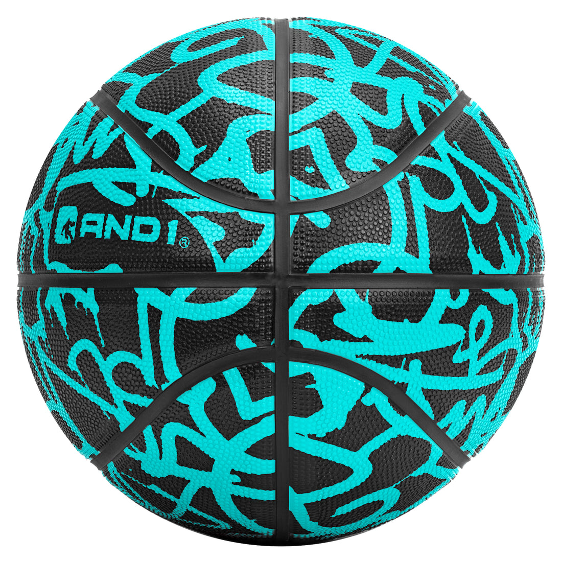 AND1 Graffiti Printed Rubber Basketball- Intermediate Size Streetball (28.5"), Made for Indoor and Outdoor Basketball Games (Mint/Black)
