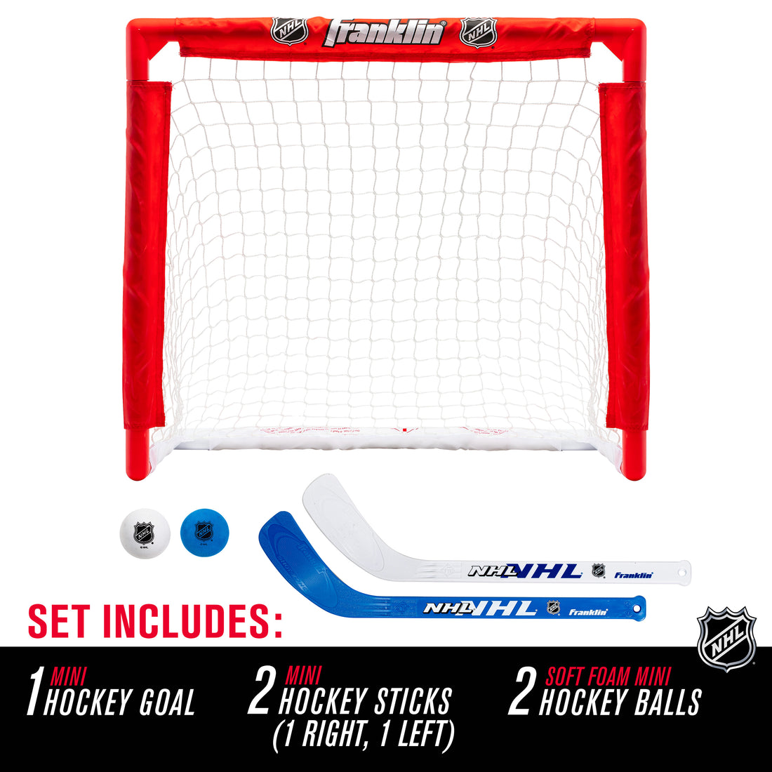 Franklin Sports NHL Kids Mini Hockey Set - Includes 1 Knee Hockey Goal - 2 Mini Hockey Sticks + 2 Foam Balls