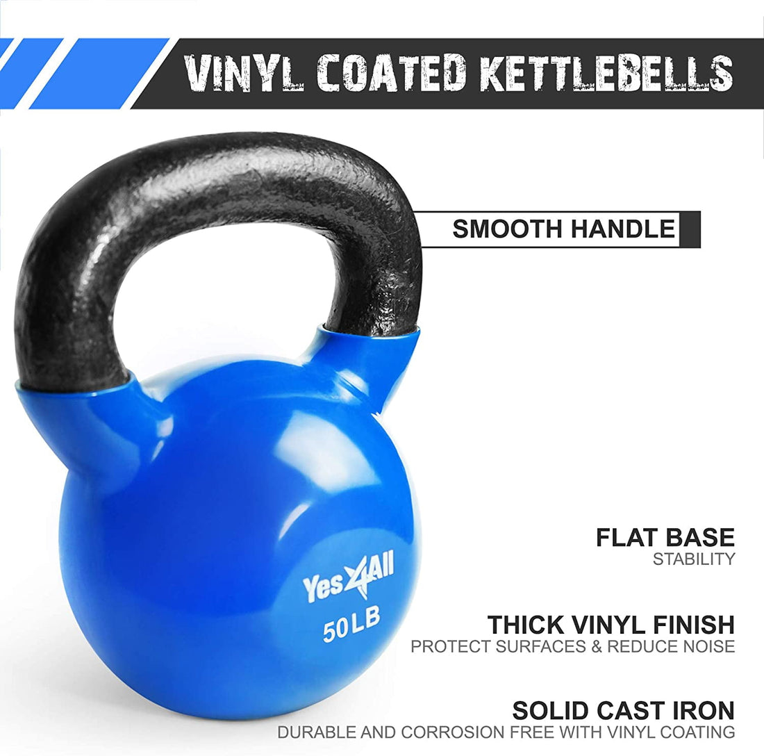 Yes4All 50lb Vinyl Coated / PVC Kettlebell, Blue, Single