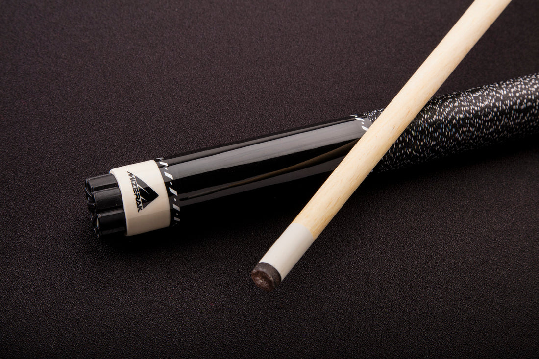 Mizerak 57" House Cue (2-Piece) with 12mm Ferrule with Leather Tip, Hardwood Construction and High Gloss Finish - Black