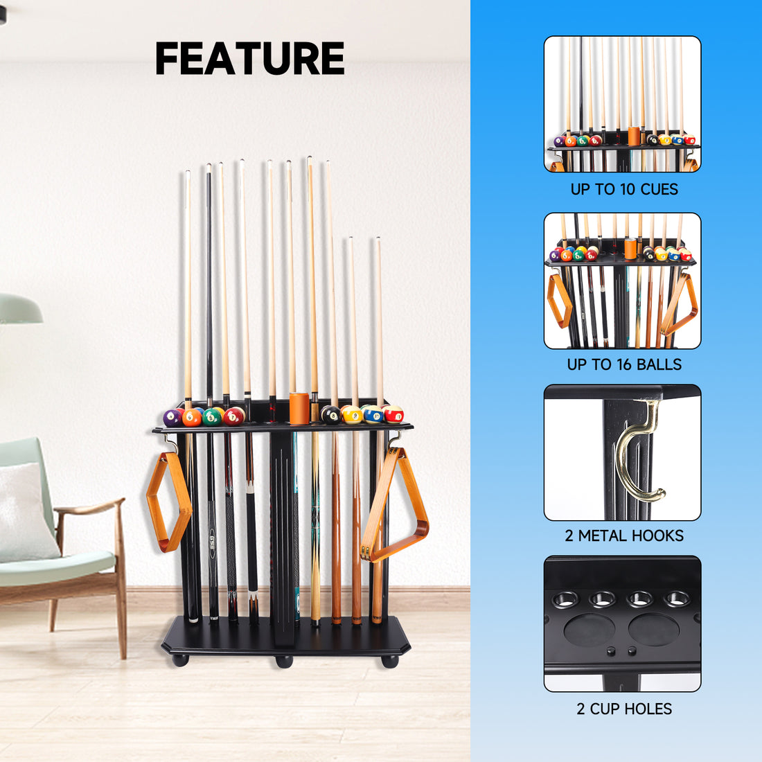 GSE Games & Sports Expert Floor Stand Billiard Pool Cue Racks - Black