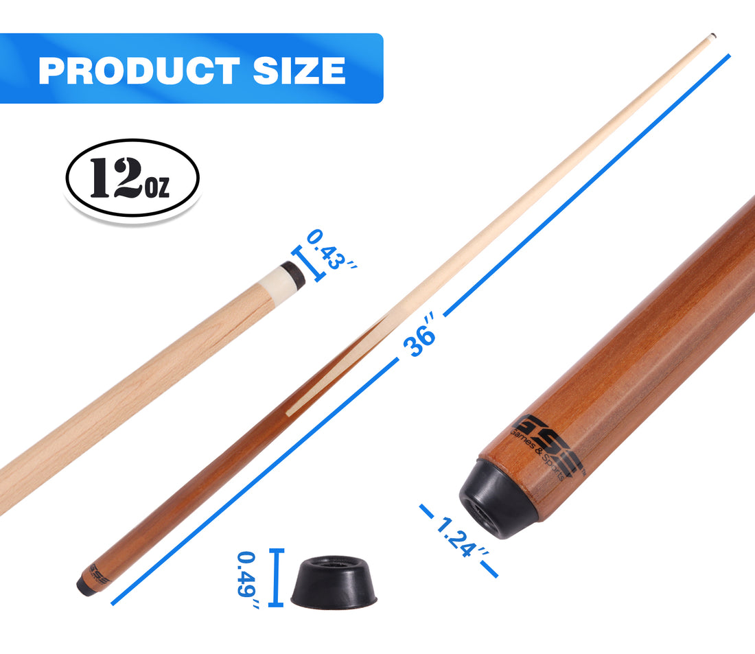 GSE Games & Sports Expert 36"/42"/48"/58" 1-Piece Canadian Maple Billiard Pool Cue Stick - Brown 12oz