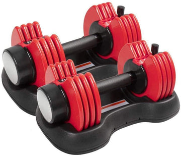 Elevens 50 Lb. Adjustable Dumbbells - Fast Adjusting Dial Weights - Workout Exercise, Strength Training and Fitness at Home Gym for Men and Women - Easy Removable Plates, Tray