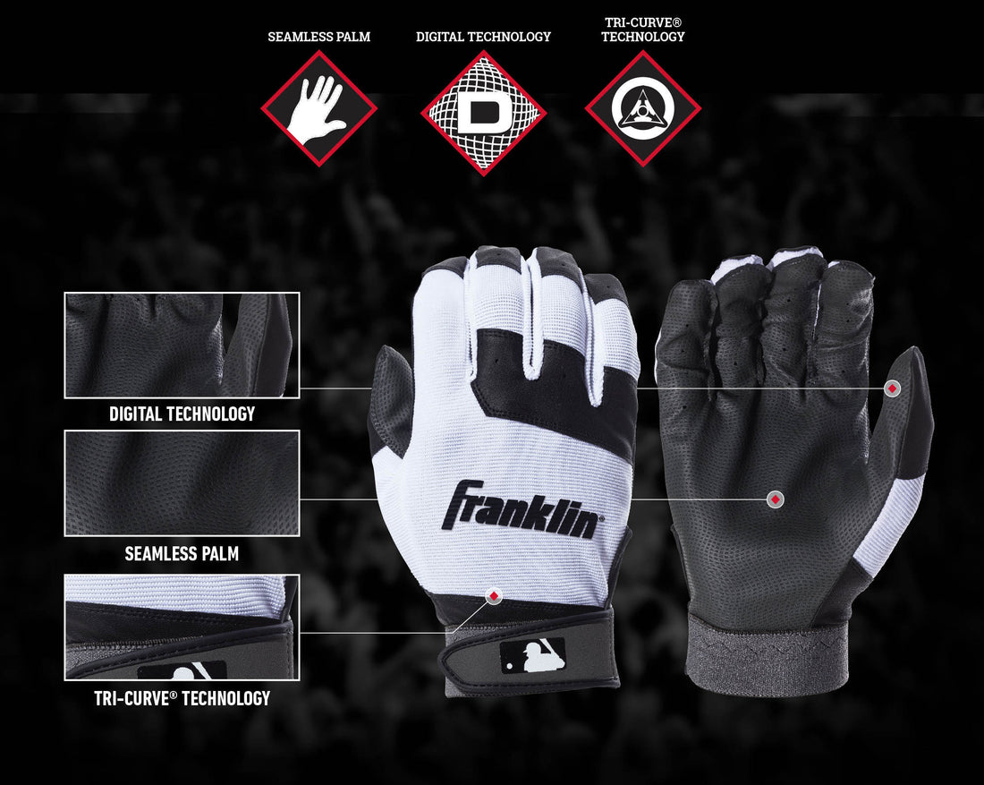 Franklin Sports Youth Flex Batting Gloves Black/White Youth Medium