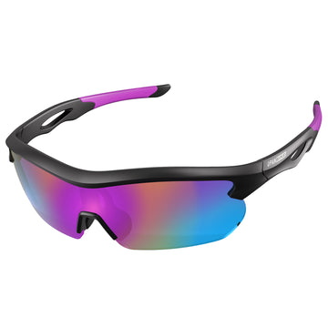 UPANBIKE Bike Cycling Sunglasses Sports Sunglasses Anti-UV400 PC Lens TR90 Unbreakable Frame Unisex Adult Goggle, Matte Black Frame/Purple Lens