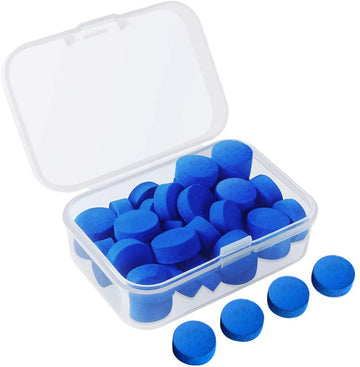 30 Pcs Pool Cue Tips 12mm Billiard Cue Stick Replacement Tips with Clear Box for Snooker Pool Cues (Blue Cue Tips)