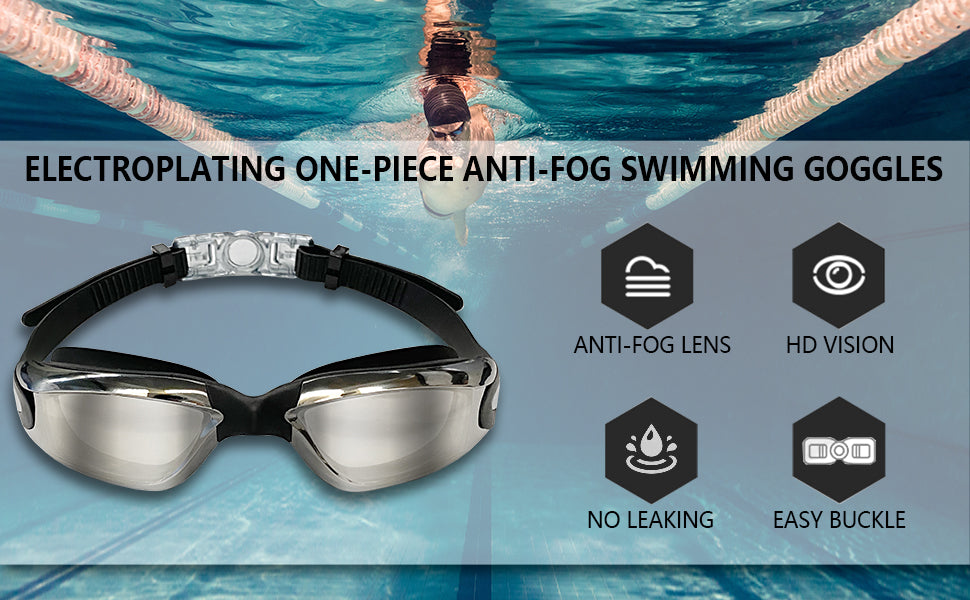 AABV Swim Goggles, Comfortable Polarized Anti-Fog Swimming Goggles for Adult(Black)