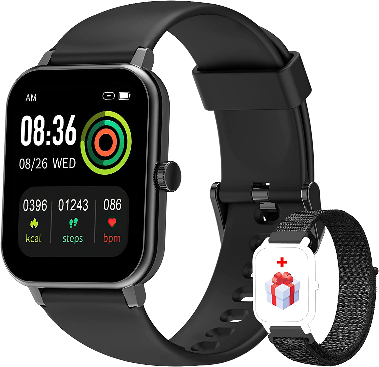IOWODO Smart Watch Fitness Tracker 1.69'' HD Touch Screen with Heart Rate Monitor & Sleep Tracking,Temperature Detecting IP68 Waterproof Smartwatch