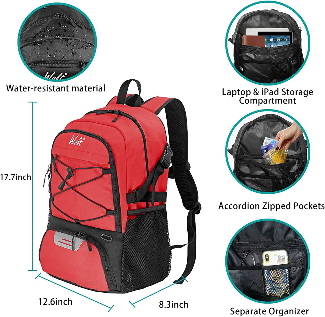 WOLT | Basketball Backpack Large Sports Bag with Separate Ball holder & Shoes compartment, Best for Basketball, Soccer, Volleyball, Swim, Gym, Travel