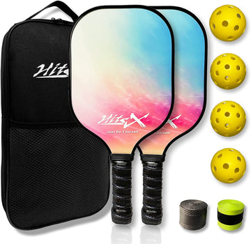 HitsX Pickleball Paddles, Graphite Pickleball Paddles Set of 2 Pickleball Racquet 4 Balls 1 Portable Bag