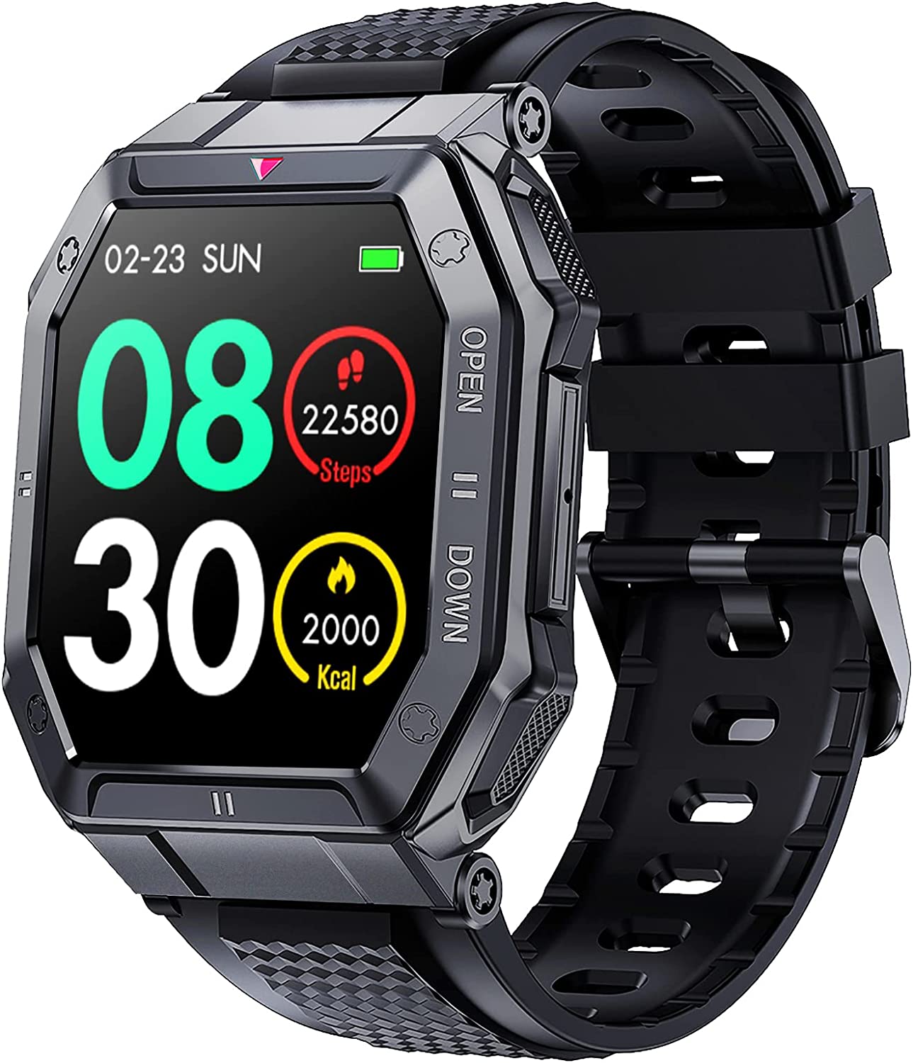 Military 100M Waterproof Rugged Tactical Smart Watch Fitness Tracker Watch with Heart Rate Sleep Monitor Pedometer Smartwatch NO BLUETOOTH CALLING