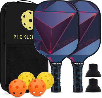 OVISBAI Pickleball Paddles Set of 2 Fiberglass Surface Paddleswith 4 Pickleball Balls, 2 Racquets, 2 Pickleball Ball Retriever, 1 Carry Bag