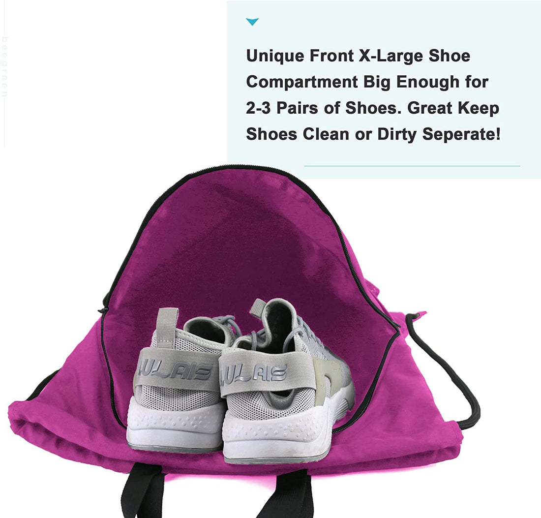 BeeGreen Drawstring Backpack Bag with Shoe Compartment String Cinch Sackpack for Unisex