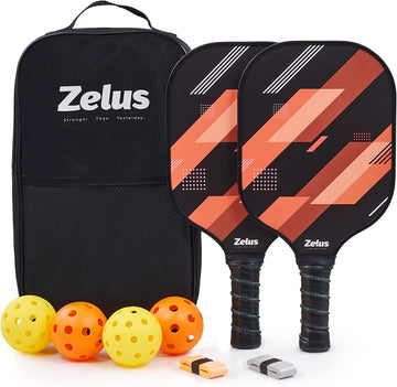 ZELUS Pickleball Paddles Set of 2, Pickleball Set with Carbon Fiber Paddles and 4 Indoor Outdoor Pickleball Balls