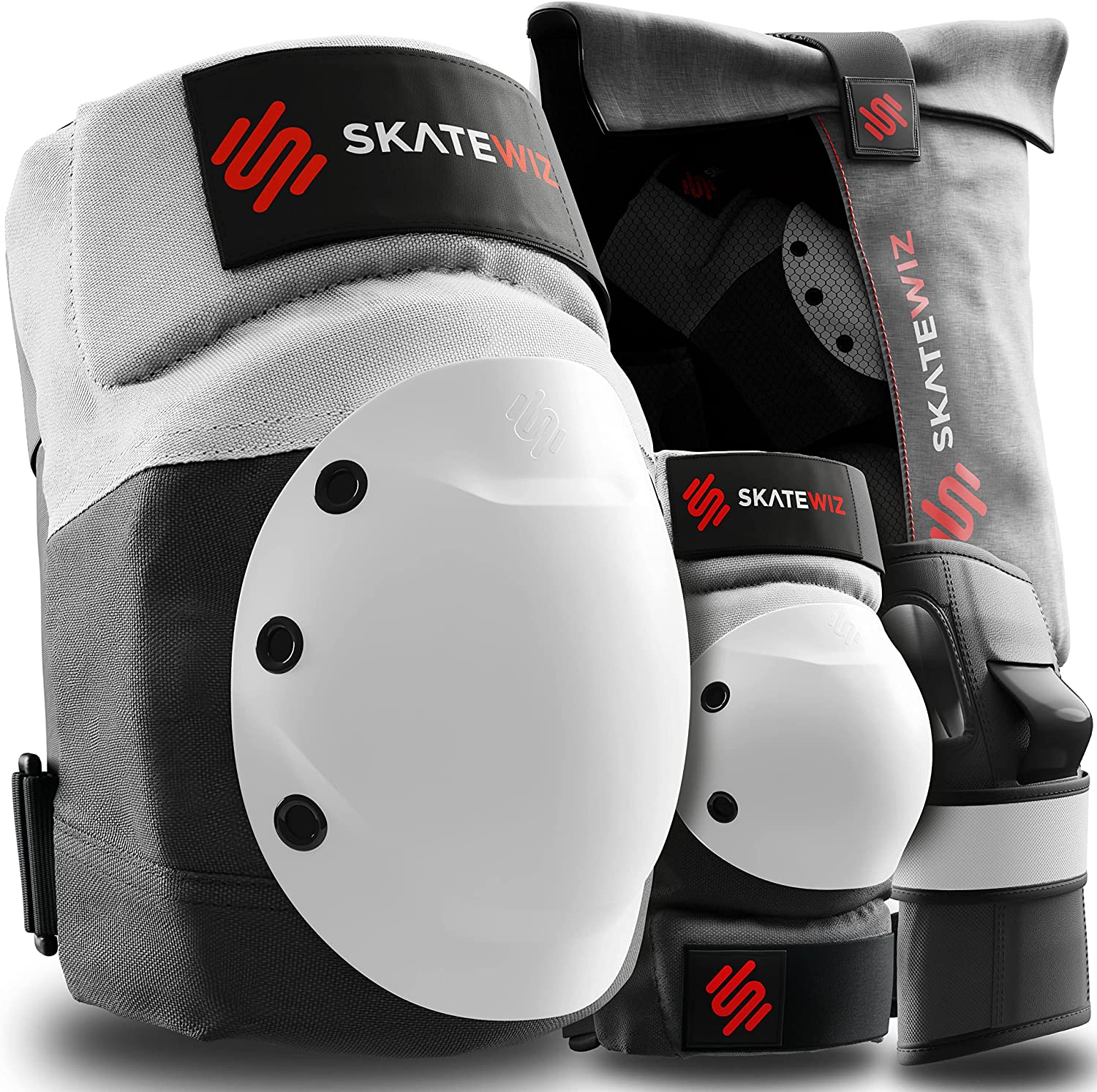 SKATEWIZ Skateboard Pads Adult [6pc] Shield Elbow Pads and Wrist Guards Protective Gear
