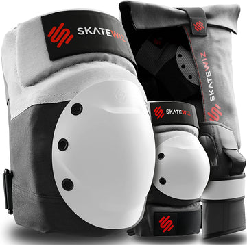 SKATEWIZ Skateboard Pads Adult [6pc] Shield Elbow Pads and Wrist Guards Protective Gear