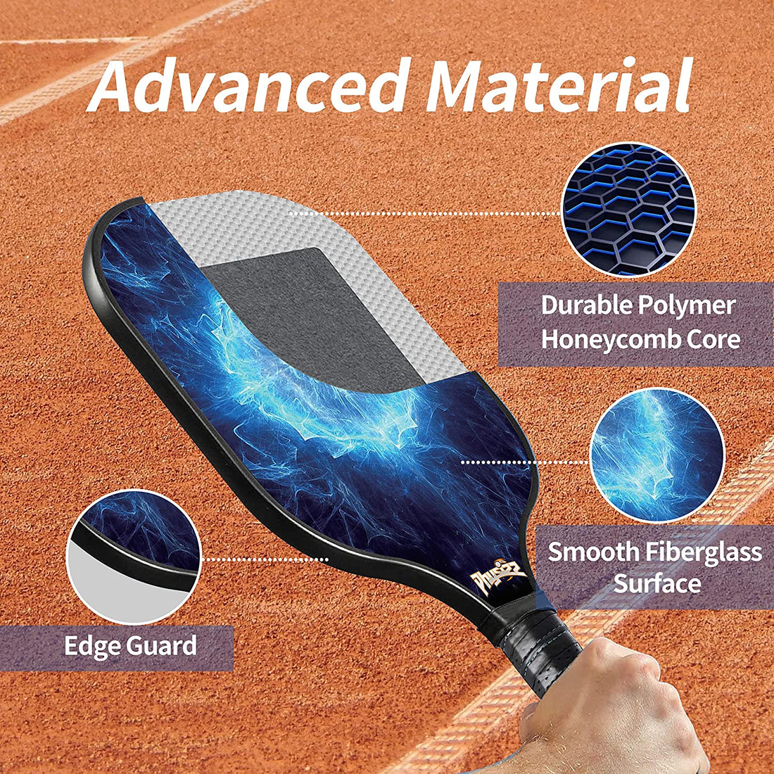 PHYSIZZ Pickleball Paddles Set of 2, Lightweight Graphite Surface Honeycomb Core Pickleball Rackets with 4 Pickleball Balls