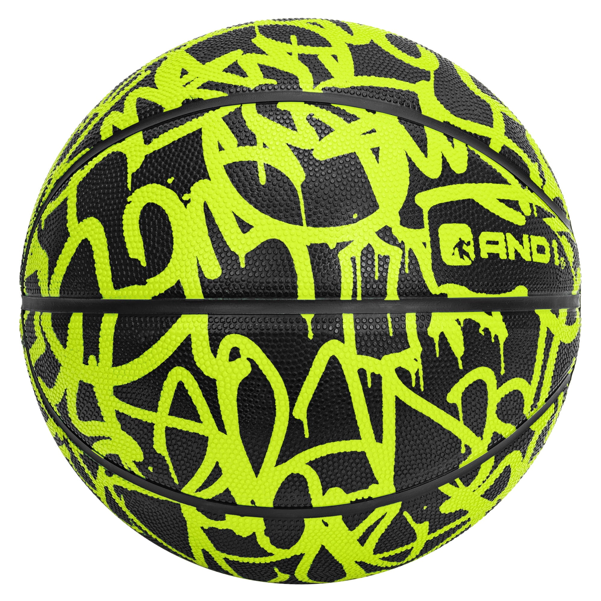 AND1 Graffiti Printed Rubber Basketball, Volt & Black, 27.5"