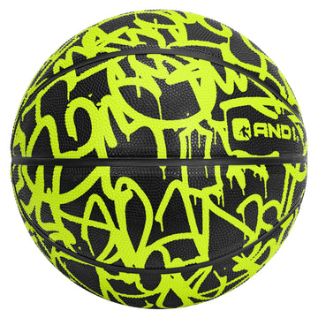 AND1 Graffiti Printed Rubber Basketball, Volt & Black, 27.5"