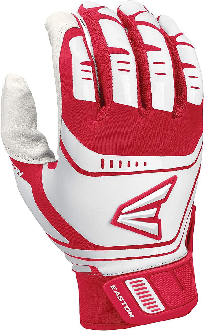 Easton Baseball Walk Off Power Leverage Adult Batting Gloves, White Red, Small