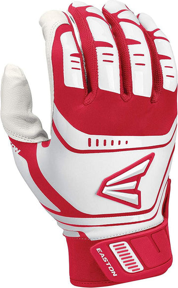 Easton Baseball Walk Off Power Leverage Adult Batting Gloves, White Red, Small