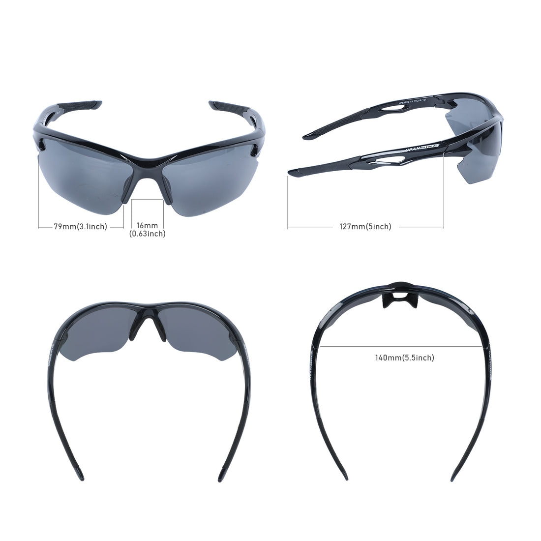 UPANBIKE Bike Cycling Polarized Sunglasses Anti-UV400 Sports Running Sunglasses TR90 Unbreakable Frame Adult Unisex Goggles, (Glossy Black Frame/Black Lens)