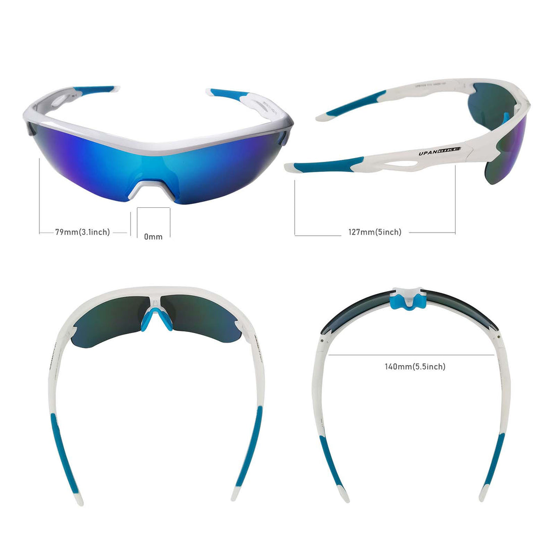 UPANBIKE Bike Cycling Sunglasses Sports Sunglasses Anti-UV400 PC Lens TR90 Unbreakable Frame Unisex Adult Goggle, Glossy White Frame/Blue Lens