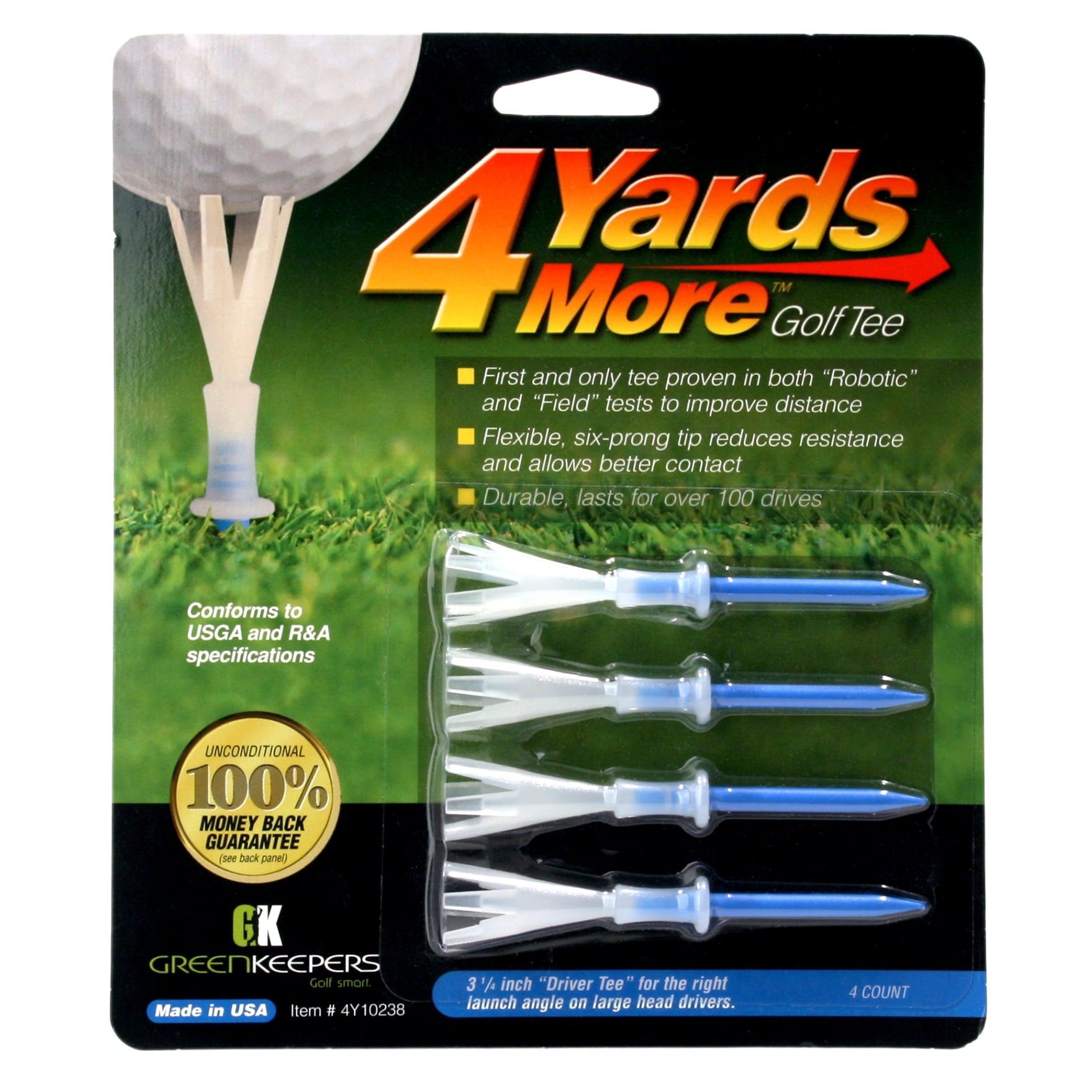 4 Yards More Plastic Golf Tees 3 1/4 in. Pack of 4 - Blue