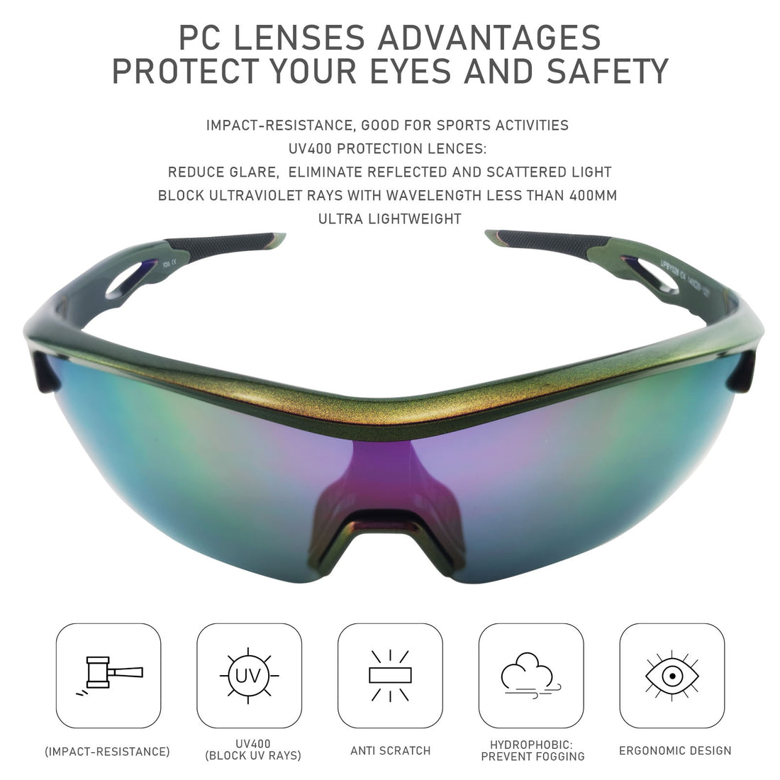 UPANBIKE Bike Cycling Sunglasses Sports Sunglasses Anti-UV400 PC Lens TR90 Unbreakable Frame Unisex Adult Goggle (Glossy Purple Frame/Black Lens)
